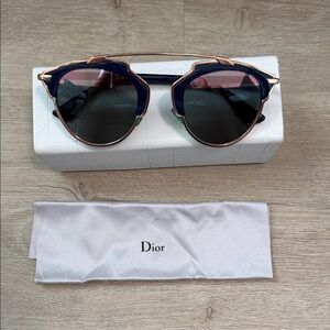 Dior Women's Blue and Gold Sunglasses